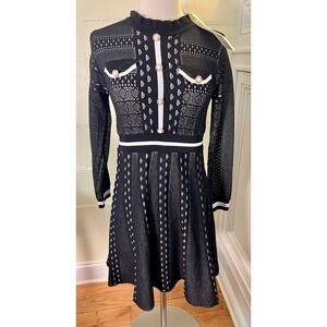 Dalia MacPhee Women's Knit Sweater Size L Black & Cream Patterned Cotton Blend‎